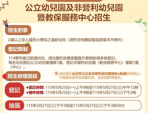 2026台北市公幼招生的時程出來囉！！！