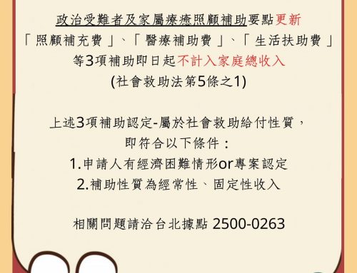 政治受難者及家屬療愈照顧補助要點更新
